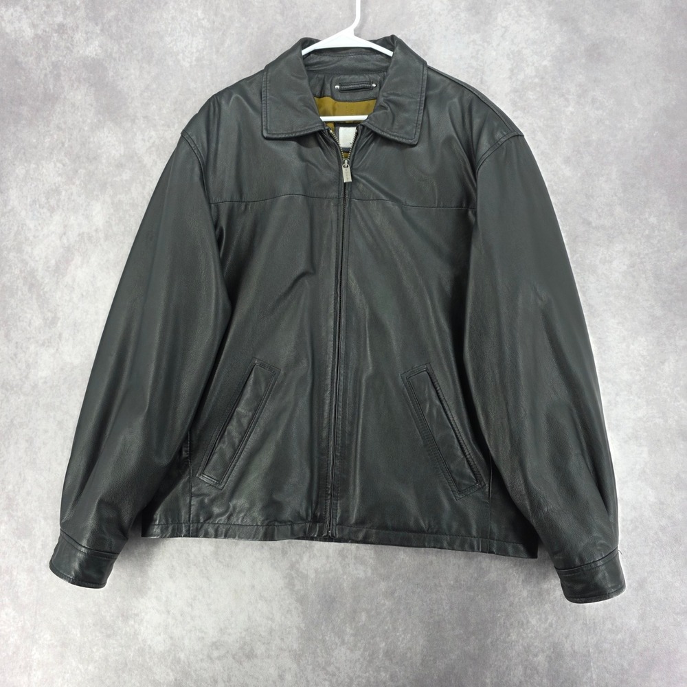 Vintage Wilsons Leather M Julian Mens Large Black Leather Full Zip Bomber Jacket